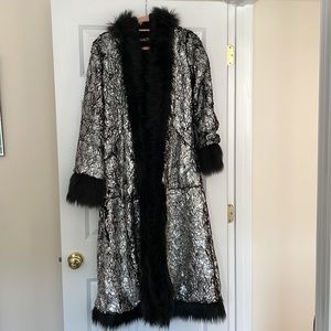 Tamo, long, faux fur and silver knee length coat perfect for playa! Never worn